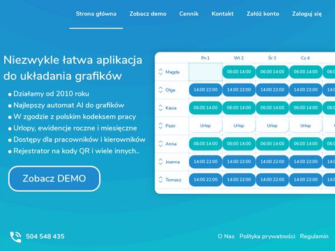 GrafikiOnline.pl harmonogram czasu pracy